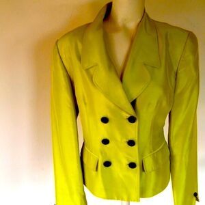 Vintage Dana Buchman double breast Blazer 100% RAW SILK Chartreuse jacket 8
